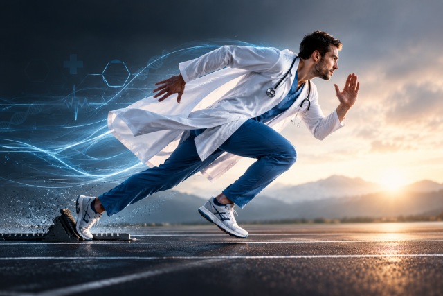 Professionnel de santé accompagnant un patient dans sa rééducation sportive